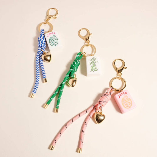 Mahjong Tile Puffy Heart Cord Keychain Bag Charm