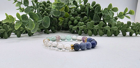 CLEAR MY MIND-R. Fluorite/Clear Quartz/Sodalite Bracelet 8mm