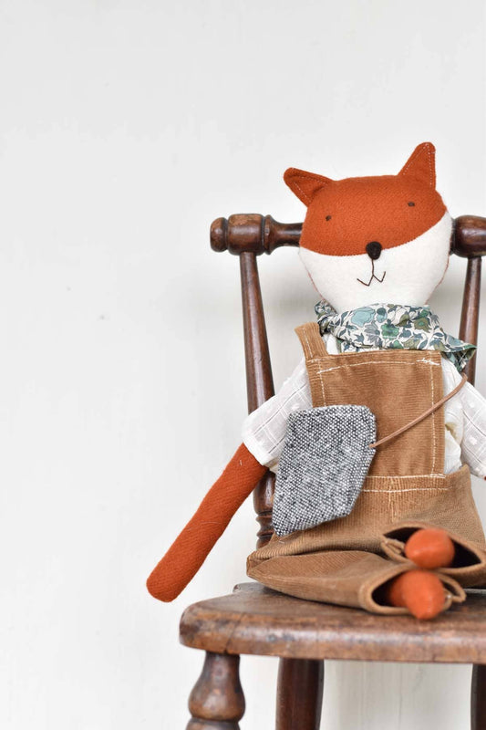 Florette the Fox doll - Corduroy Overalls - Handmade Doll