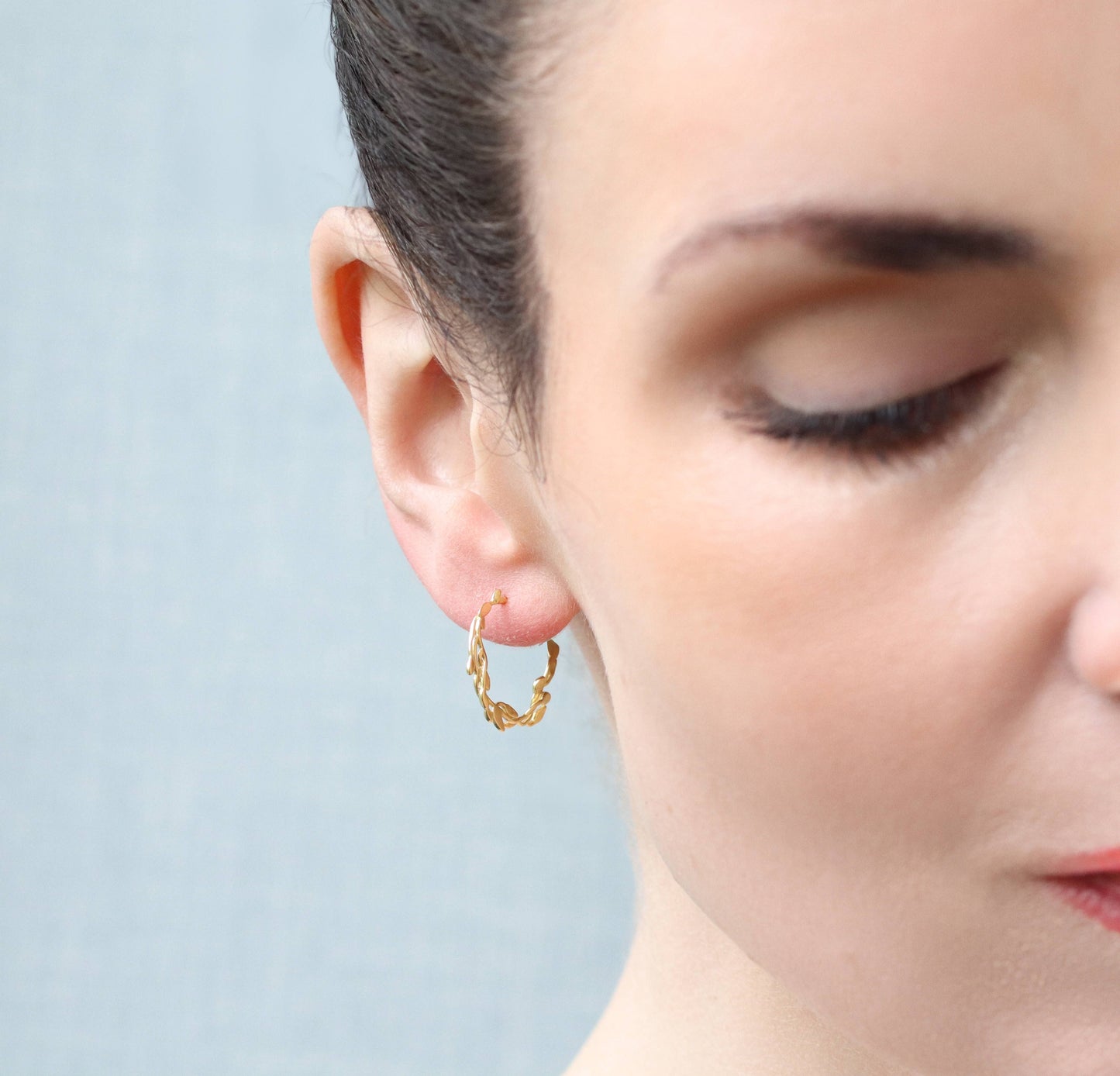 Olive Branch Gold Hoop Earrings