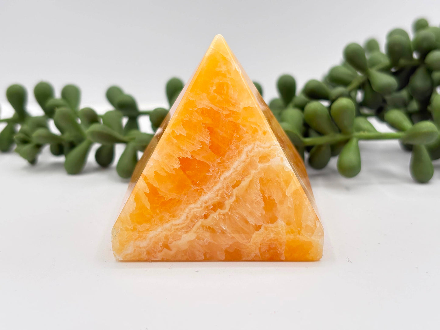 Orange Calcite Polished Semi-Precious Gemstone Pyramid -5cm