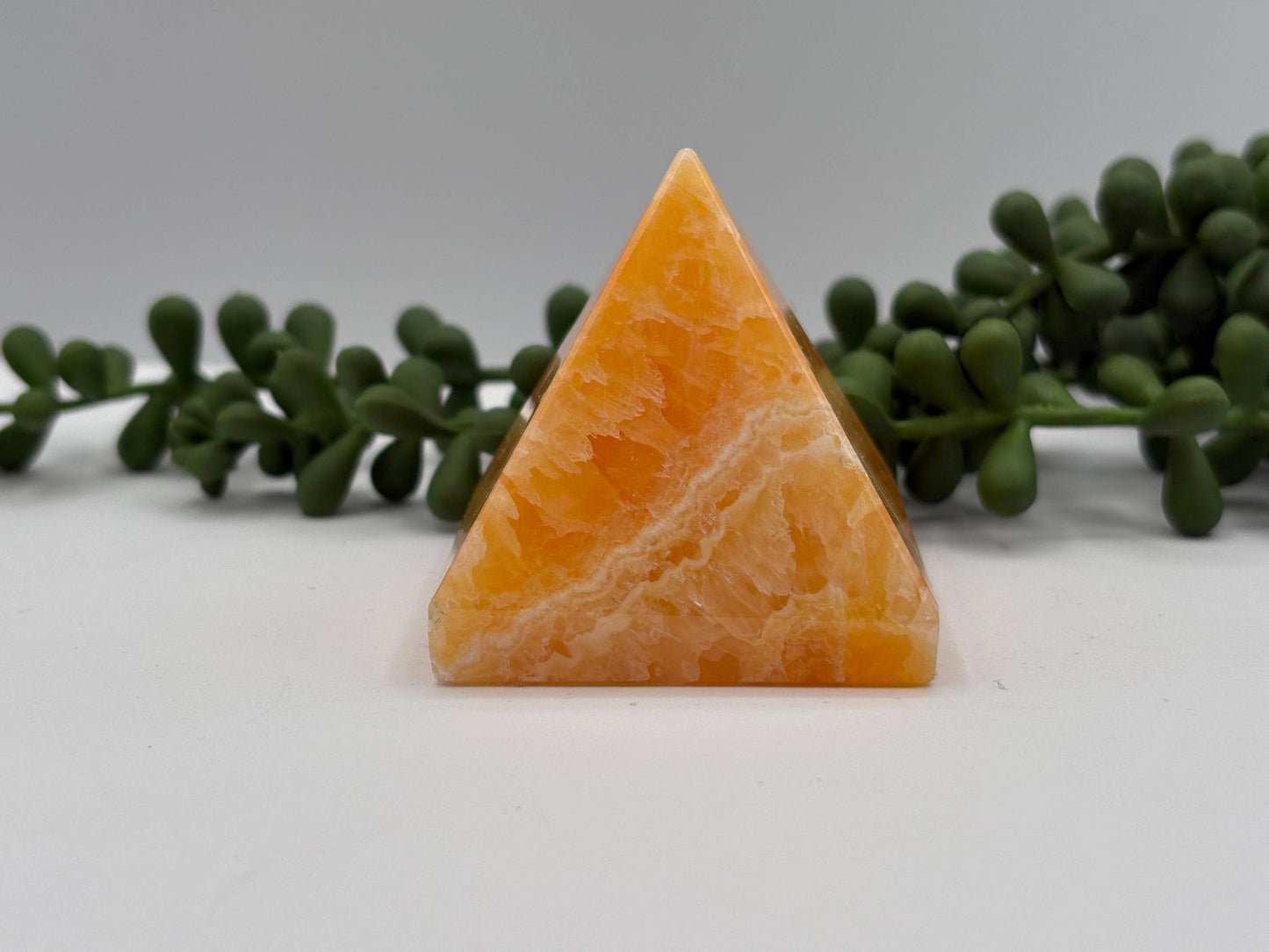 Orange Calcite Polished Semi-Precious Gemstone Pyramid -5cm