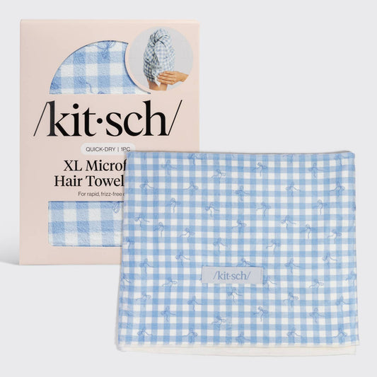 XL Hair Towel Wrap - Gingham Blue