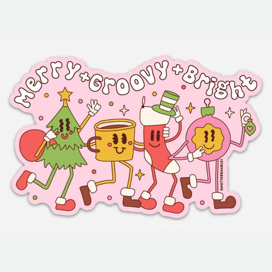 Merry & Groovy & Bright Holiday Fun Cute Christmas Sticker