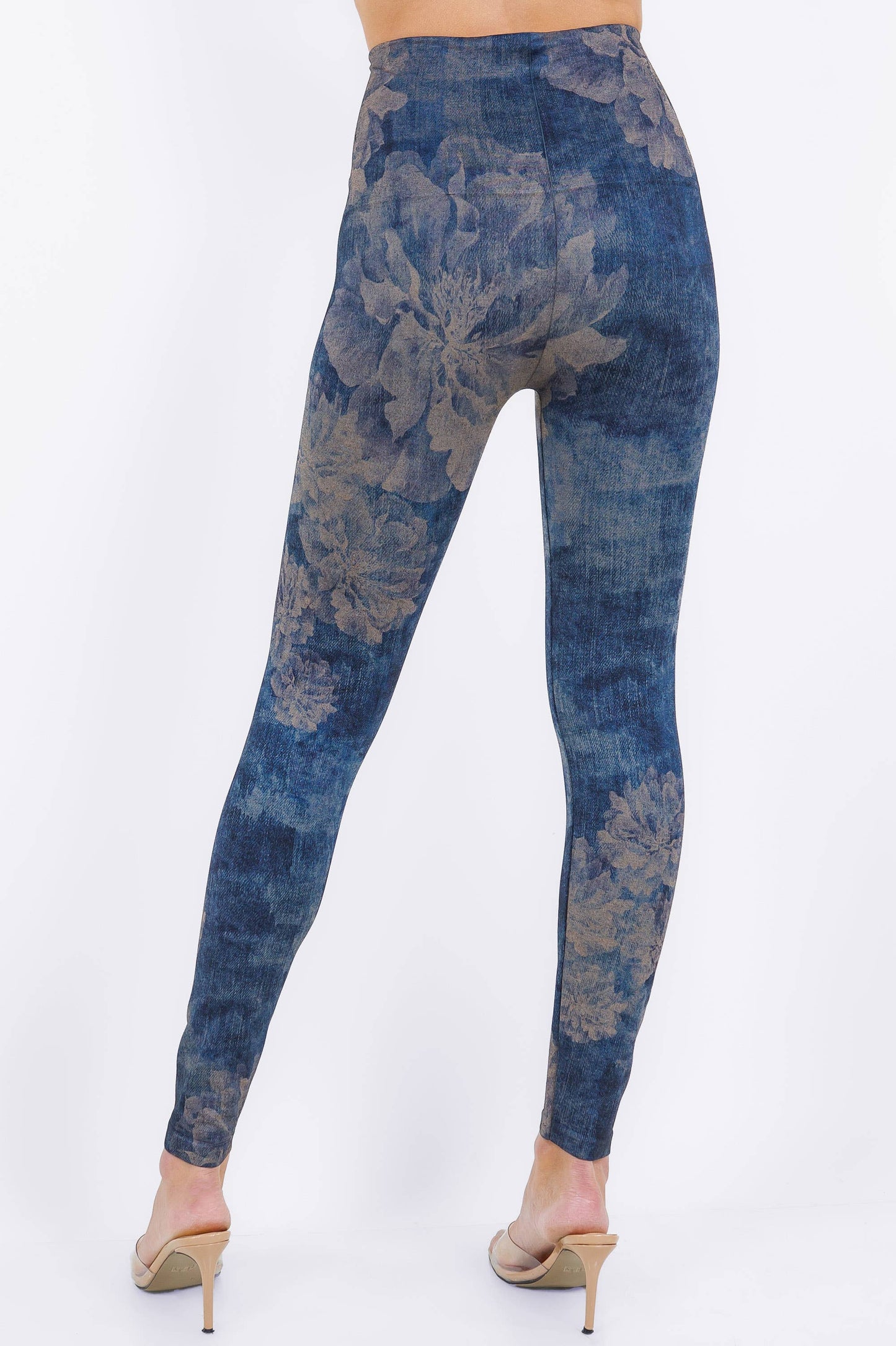 Reverse Dye Peonies on Denim Print Leggings (HP)