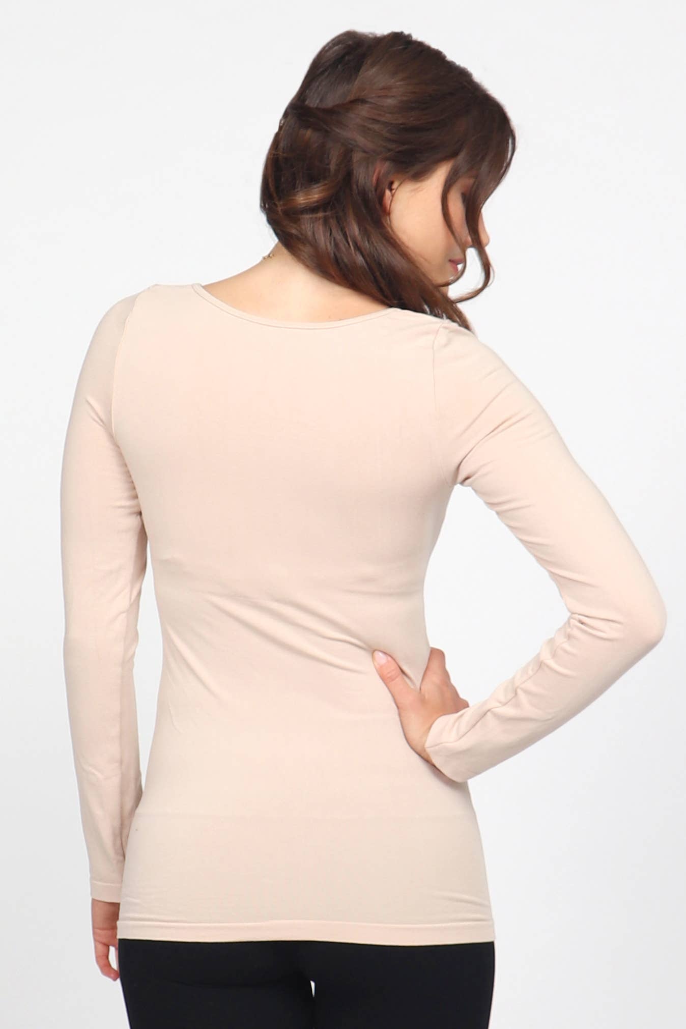 Seamless Long-Sleeve Round Neck Bodycon Top