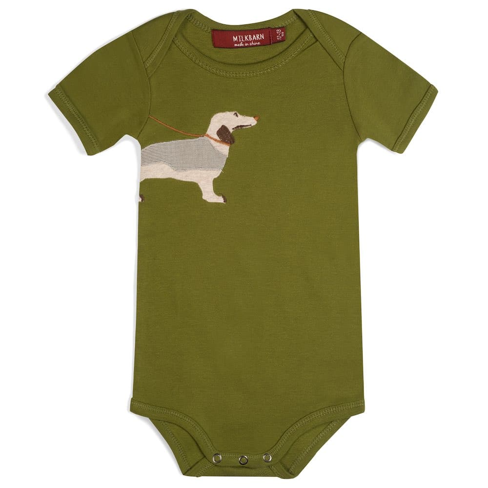 Green Dog Appliqué Organic Cotton Short Sleeve One Piece