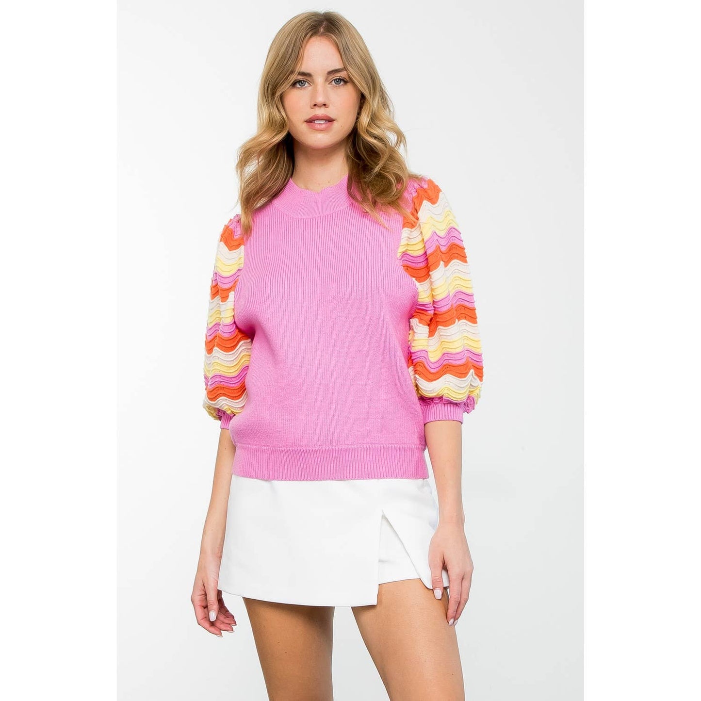 Rib Knit Mid Sleeve Sweater