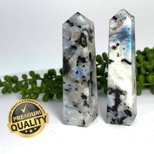 Rainbow Moonstone 4-Sided Obelisk Tower AAA+ 3.75-4" Tall