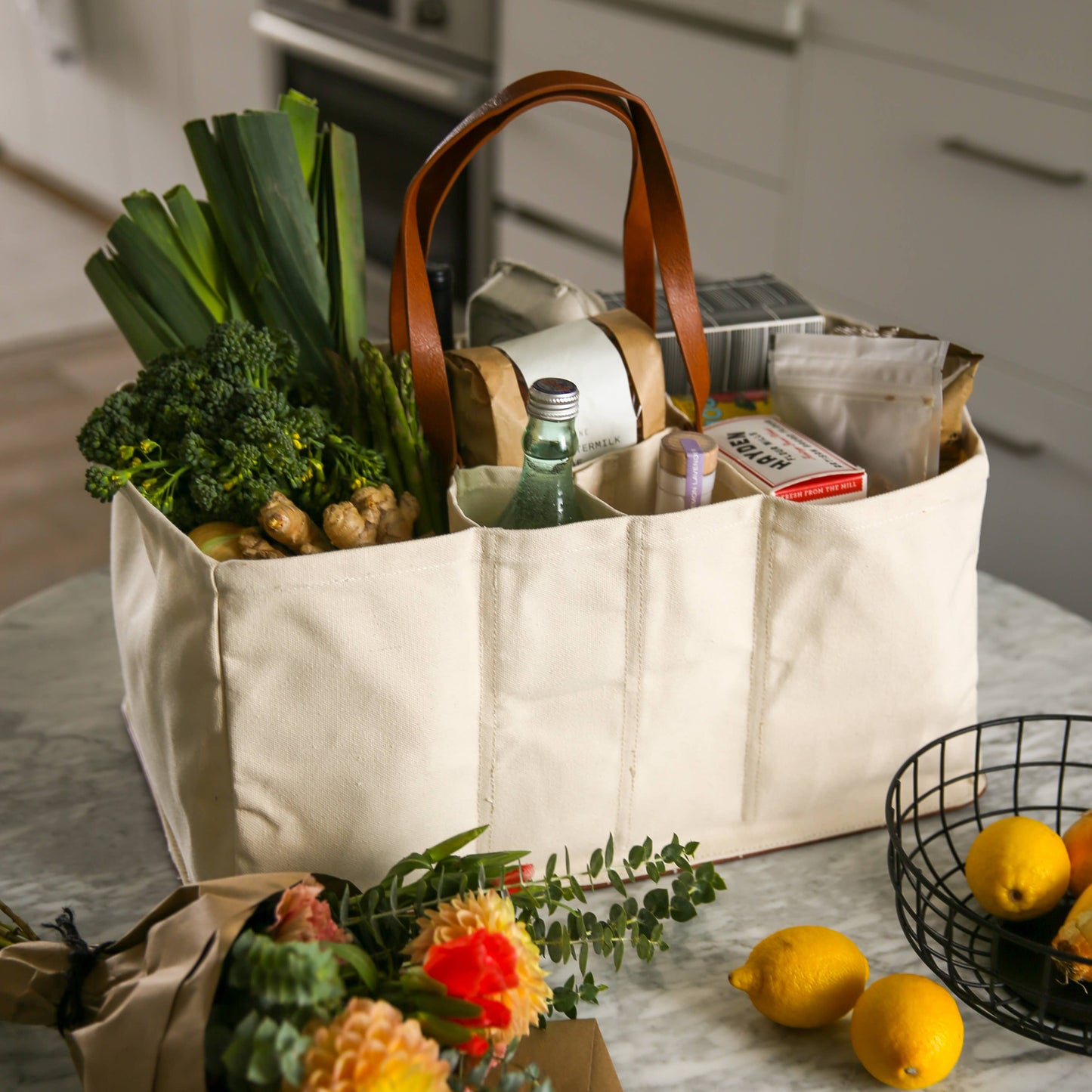 Heavy Canvas Grocery Tote Bag | Large Utility Tote | Natural