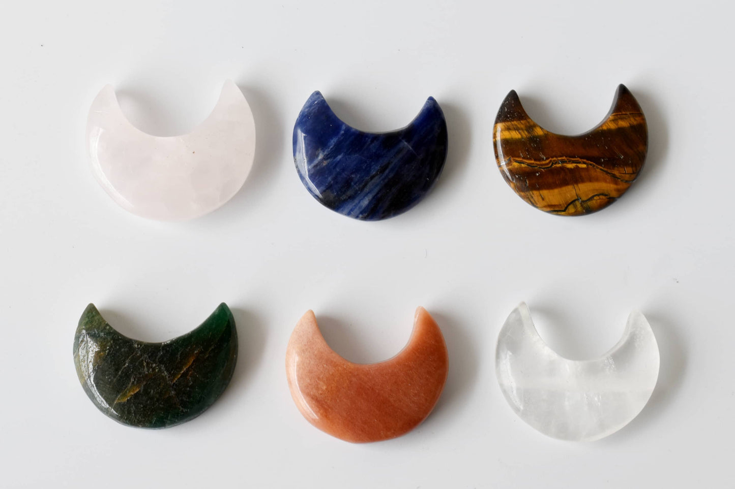 Polished Crystal Moons | Hand Carved | Crescent Moon Shape