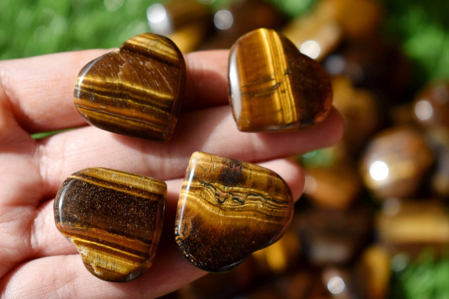 Tiger Eye for Grounding and Protection Puffy Mini Heart Crystal Pendant