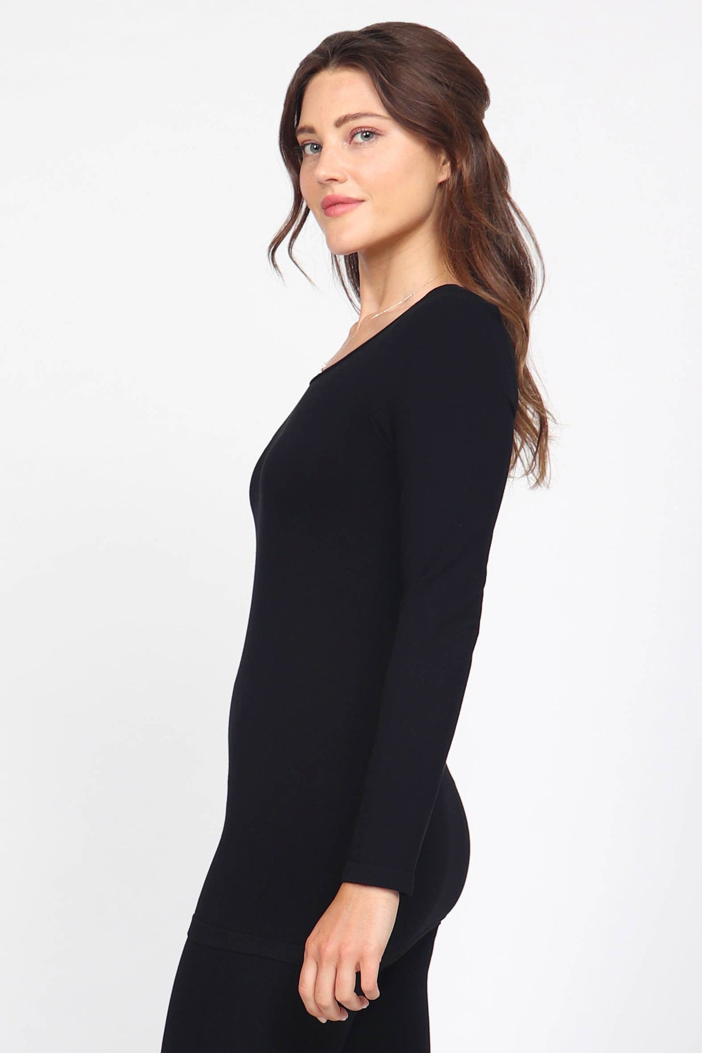 Seamless Long-Sleeve Round Neck Bodycon Top