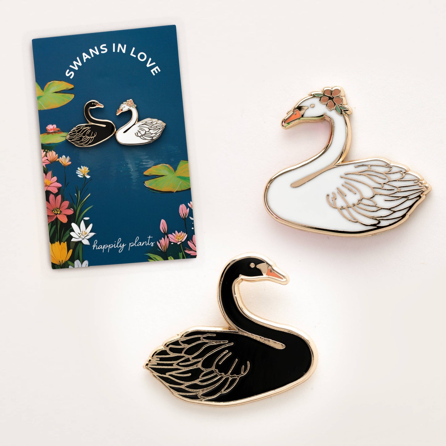 Swans in Love Pin Set  – Romance Gifts, Cute Animal Gifts
