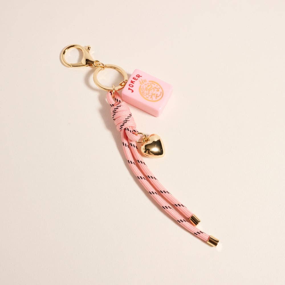 Mahjong Tile Puffy Heart Cord Keychain Bag Charm