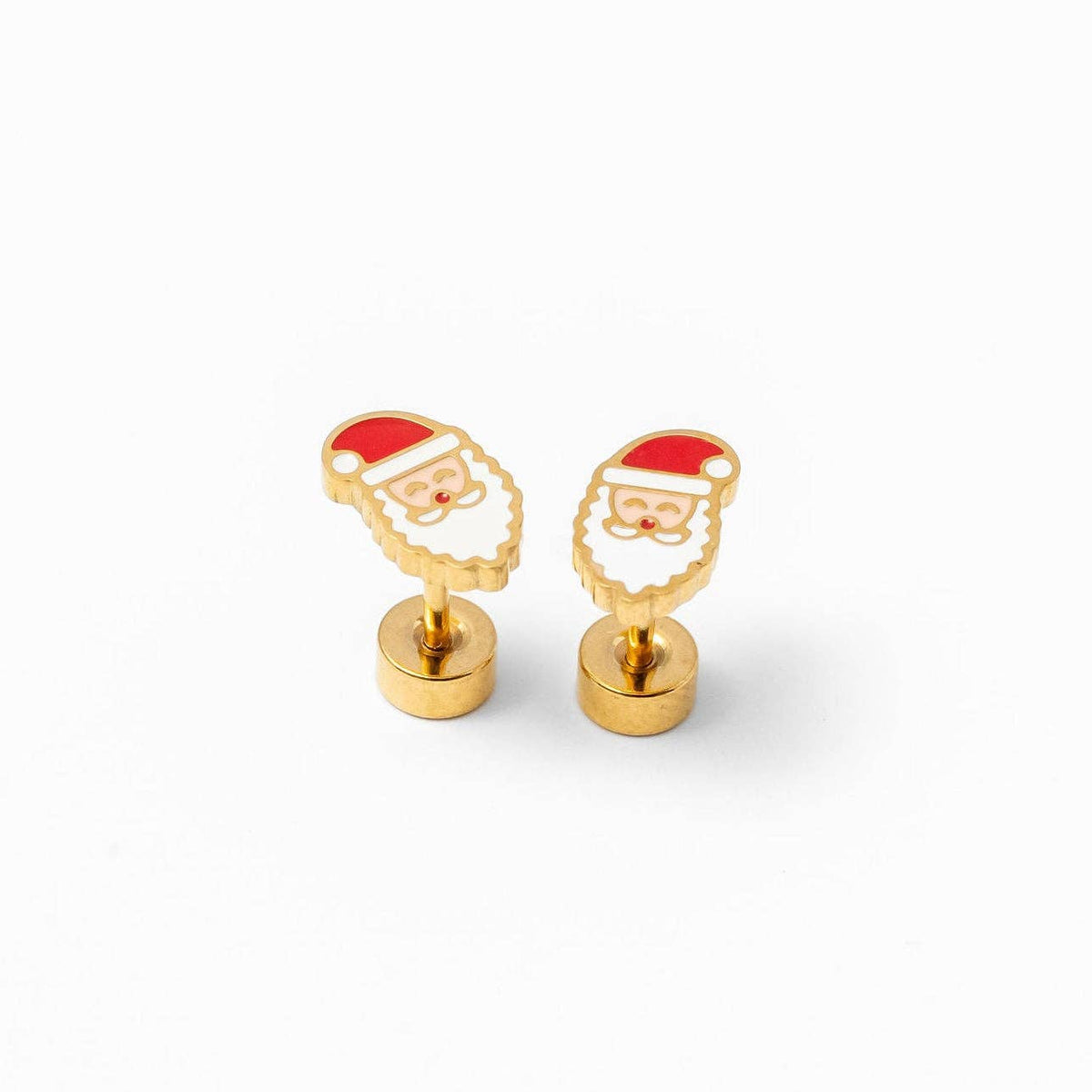 Santa Stud Earrings - Hypoallergenic, Flat Back, Girl Gift