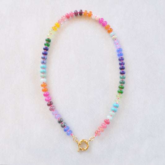 Rainbow Neon Necklace with Gold Front Clasp