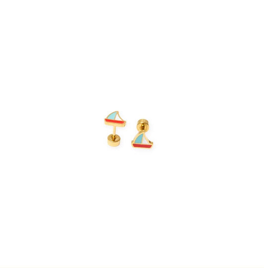 Sail Stud Earrings - Hypoallergenic, Flat Back, Girl Gift