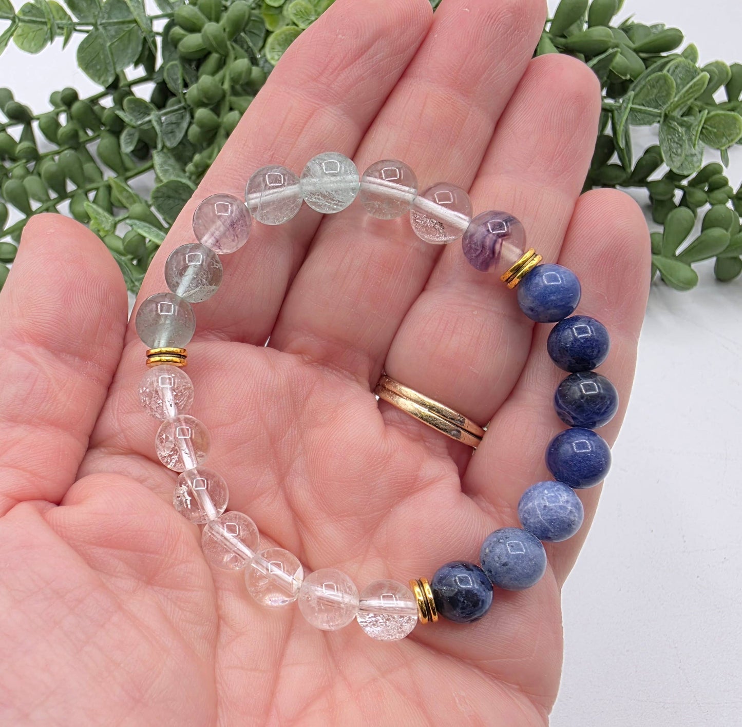 CLEAR MY MIND-R. Fluorite/Clear Quartz/Sodalite Bracelet 8mm