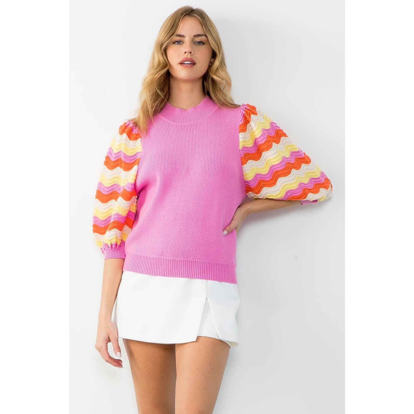 Rib Knit Mid Sleeve Sweater