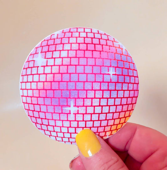 Pink Disco Ball Sticker - vinyl, waterproof trendy sticker