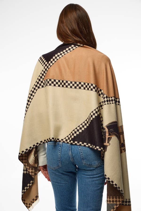 Equestrian Reversible Scarf, Checkered Viscose
