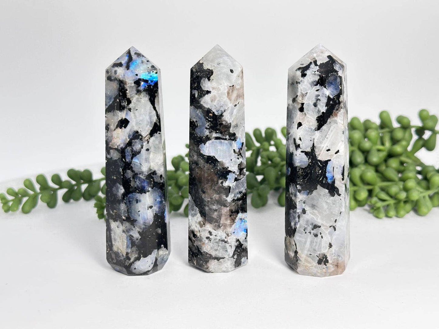 Rainbow Moonstone 8-Faceted Tower AAA Quality -3.5-3.75"Tall