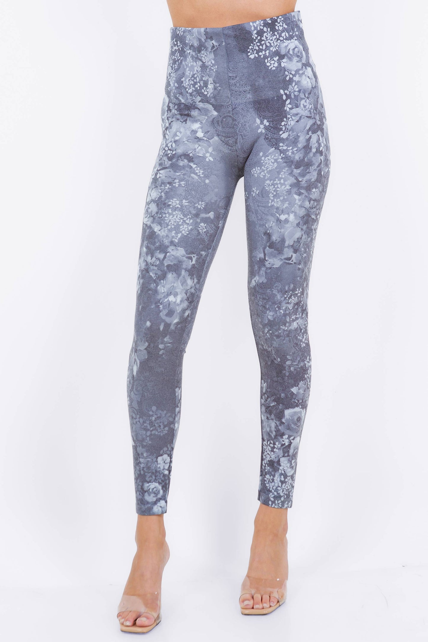 Watercolor Roses and Confetti Foliage Pattern Leggings