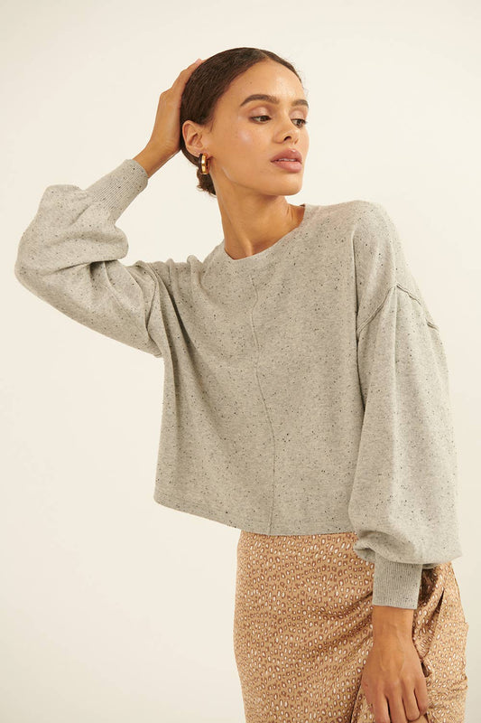Solid Round Neck Long Sleeve Expose Seams Sweater