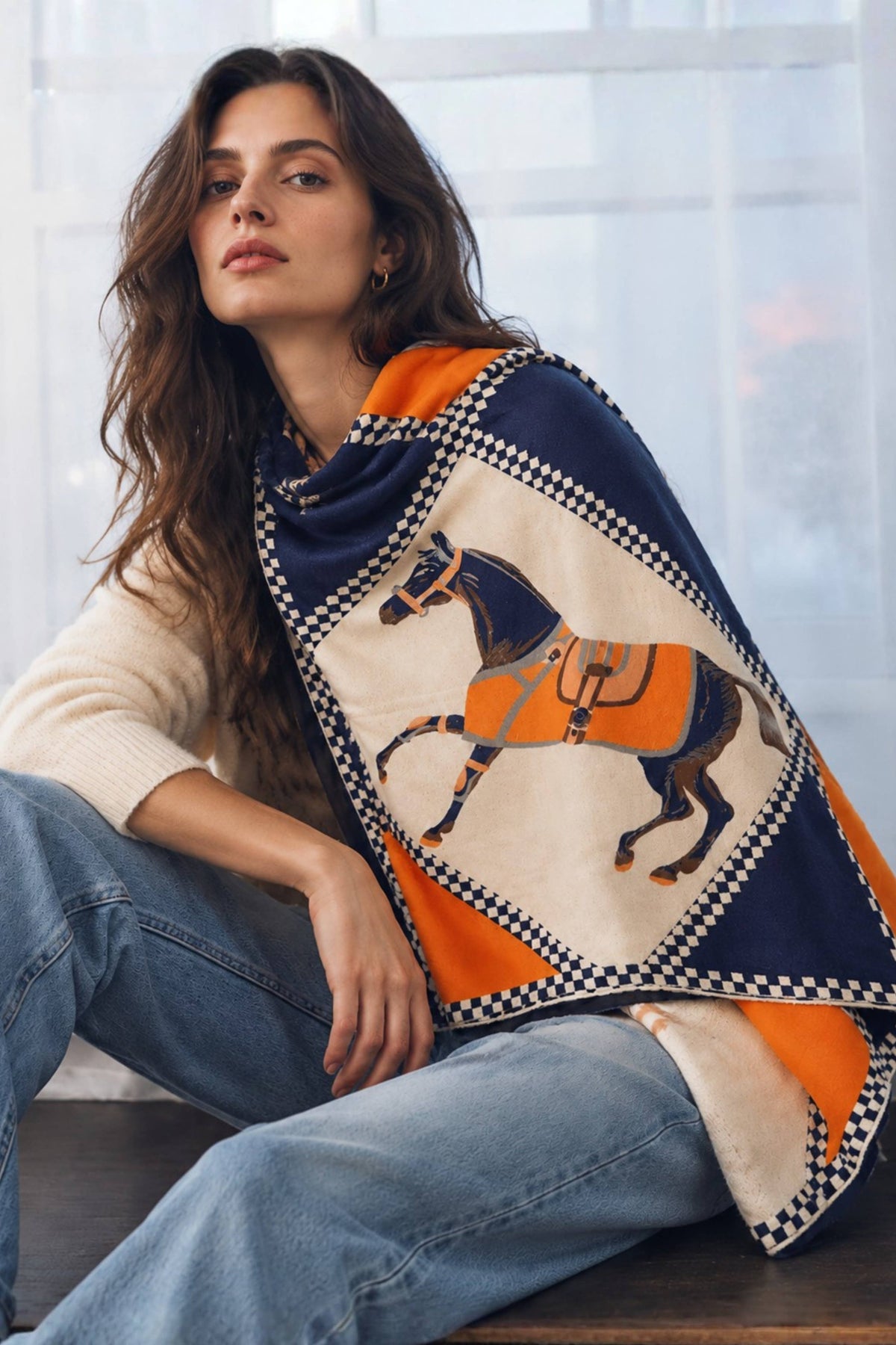 Equestrian Reversible Scarf, Checkered Viscose