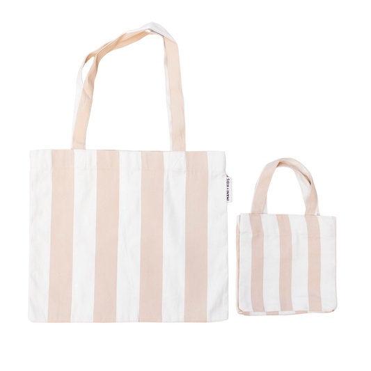 Striped mommy + me tote