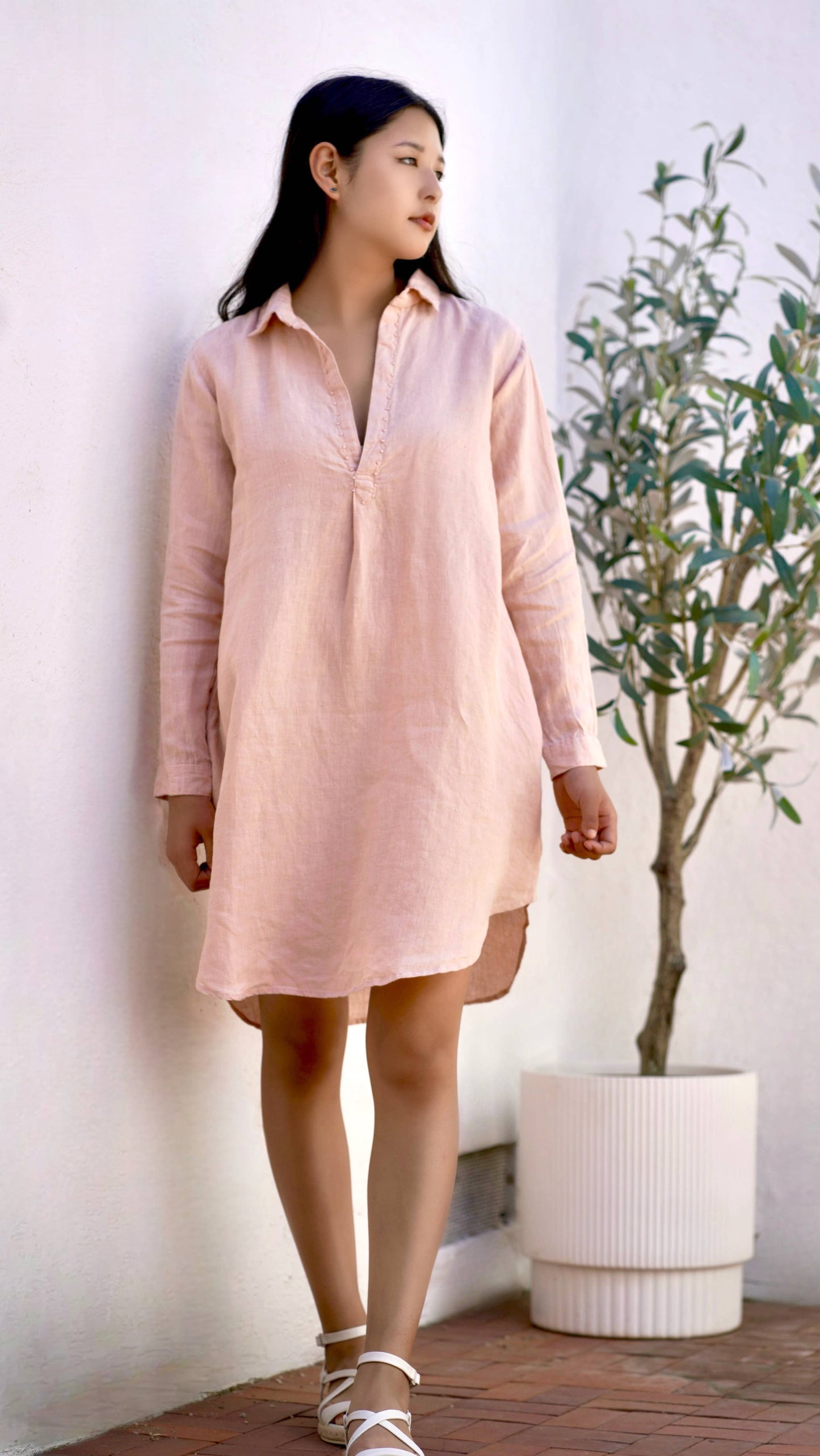 Simone Linen Tunic Dress Blush 