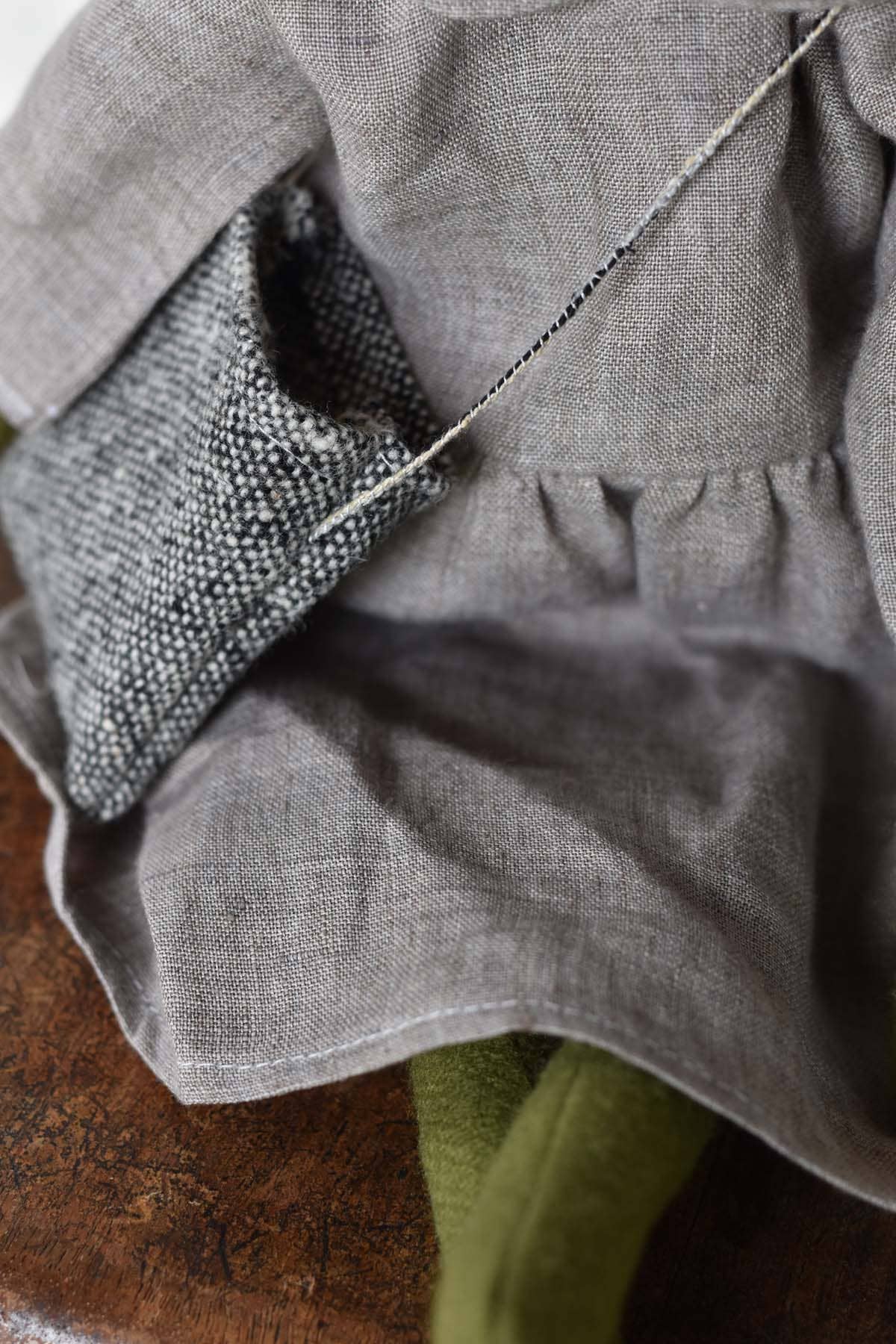 Fern the Frog doll-  Linen Dress - Handmade Wool Doll 