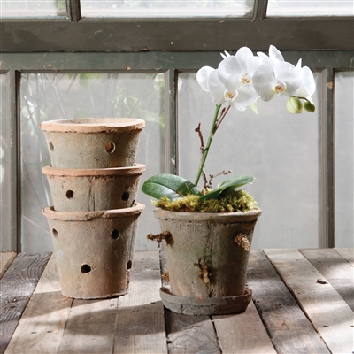 Rustic Terra Cotta Orchid Pot - Antique Red