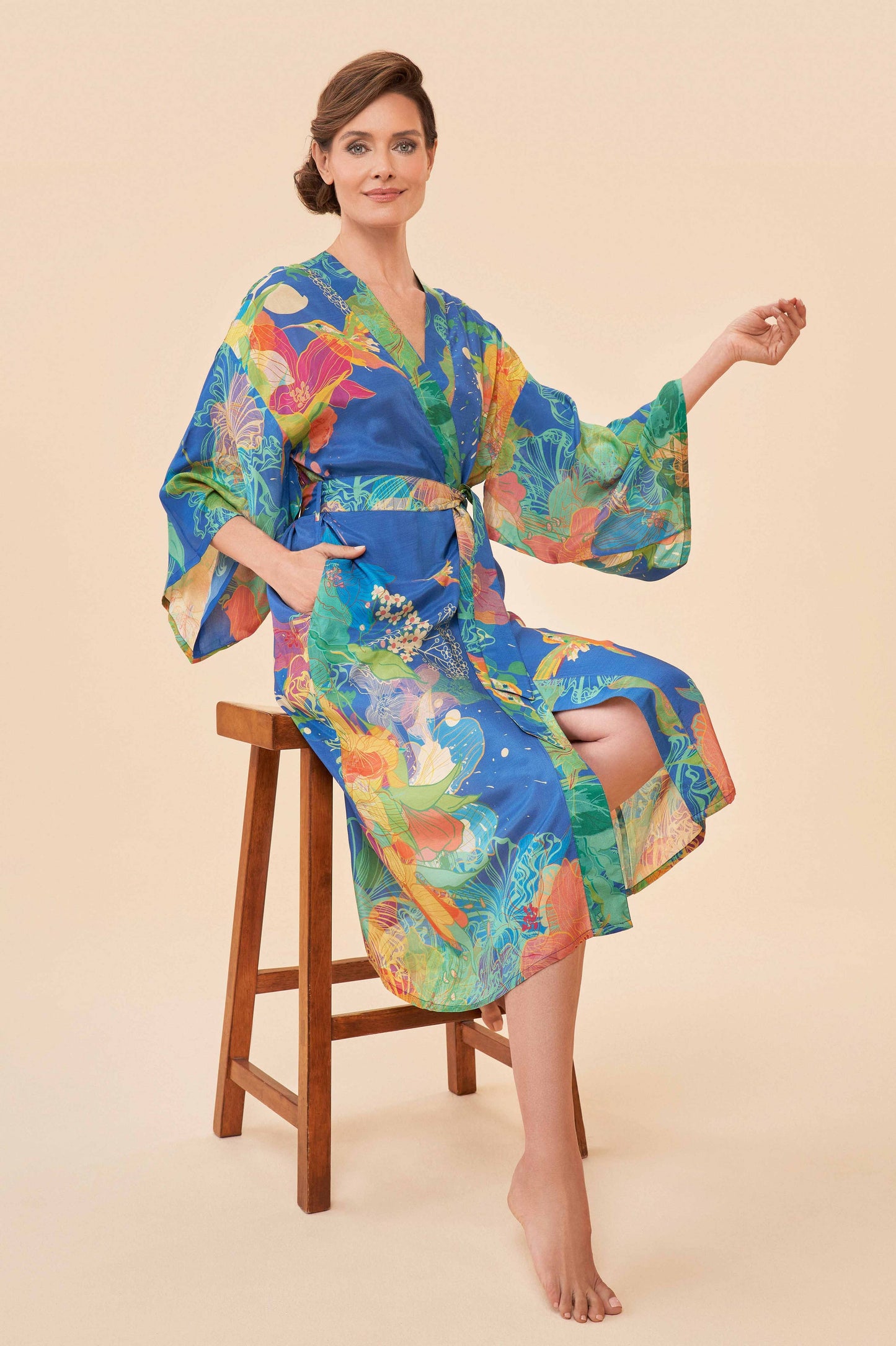 Denim Hummingbird Kimono Gown