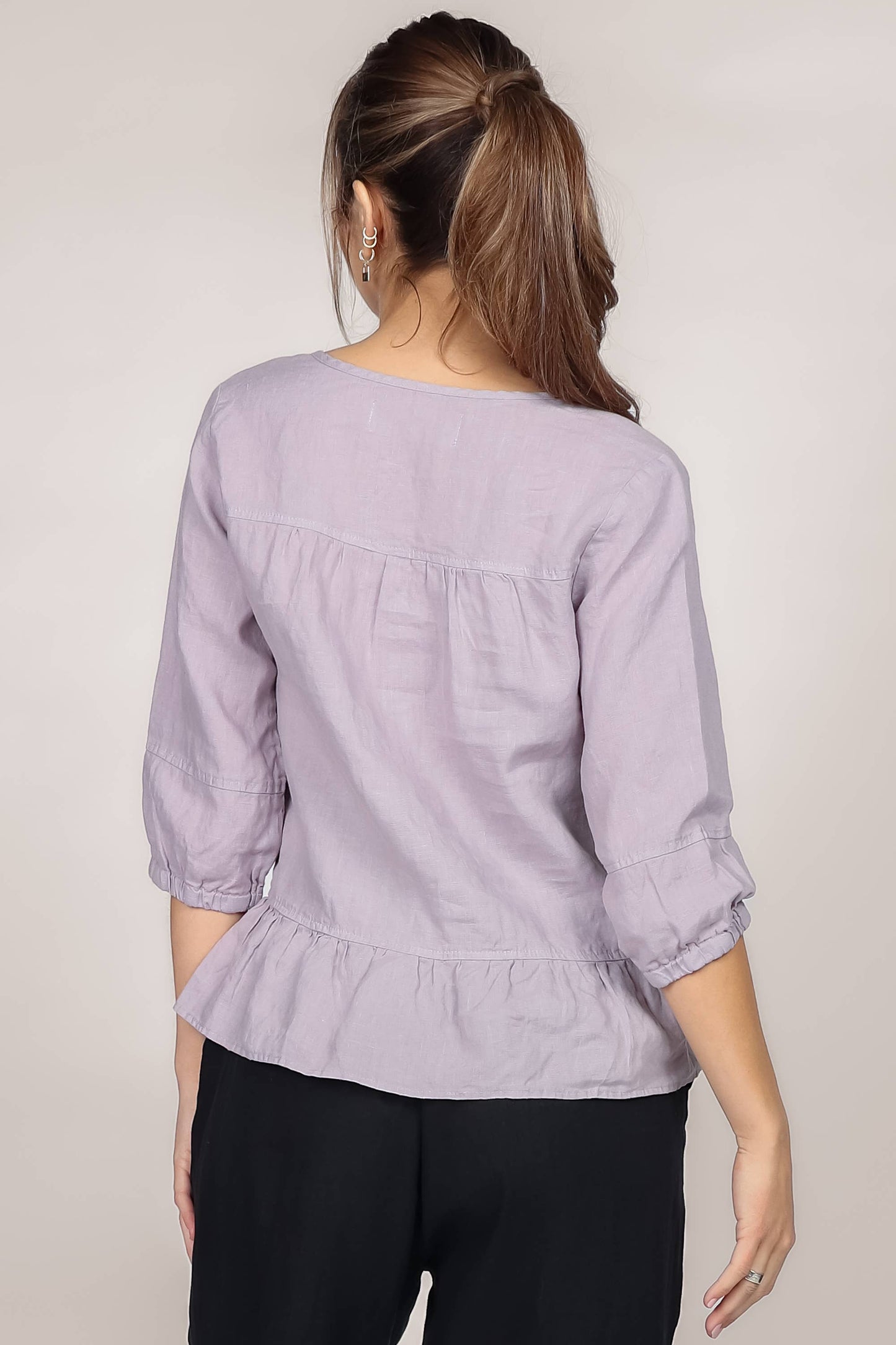 Peplum V-Neck Linen Blouse