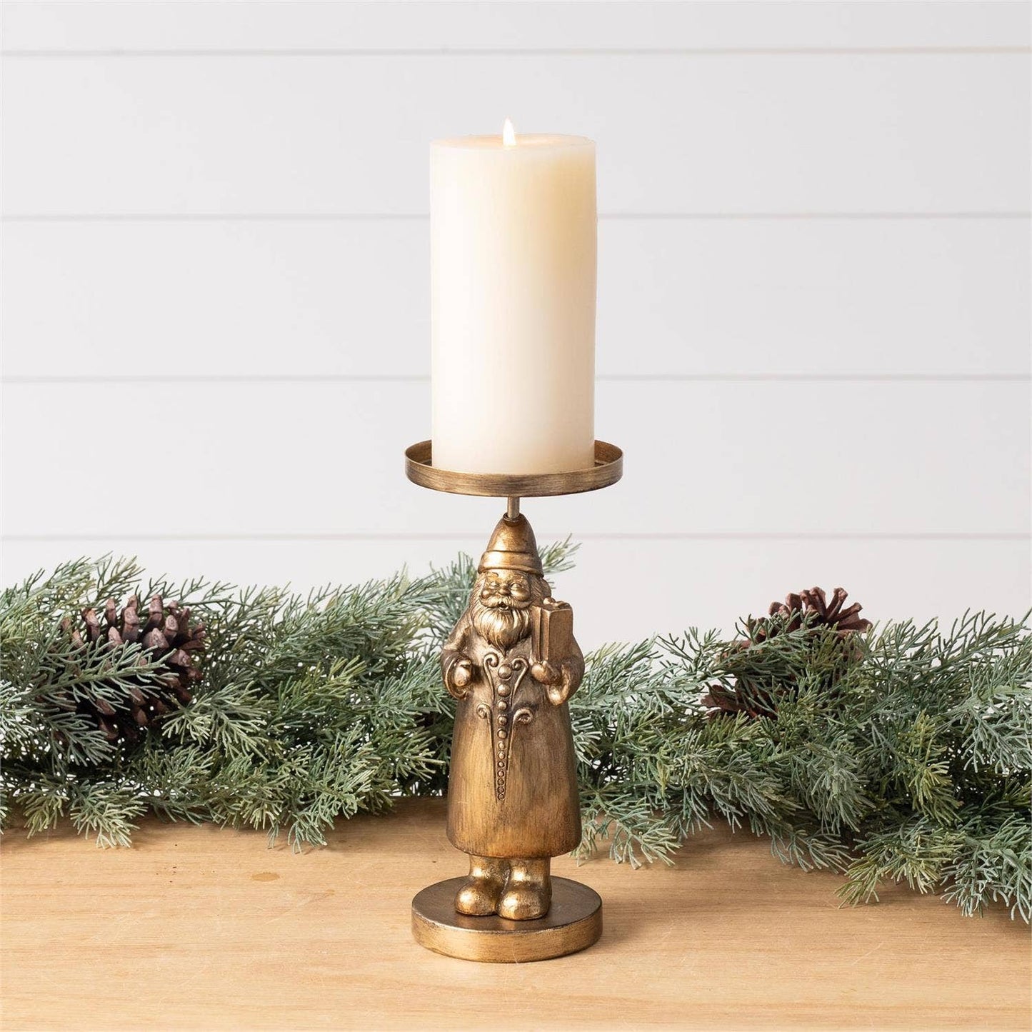 Candle Holder - Gold Santa Figure (Pk/02)