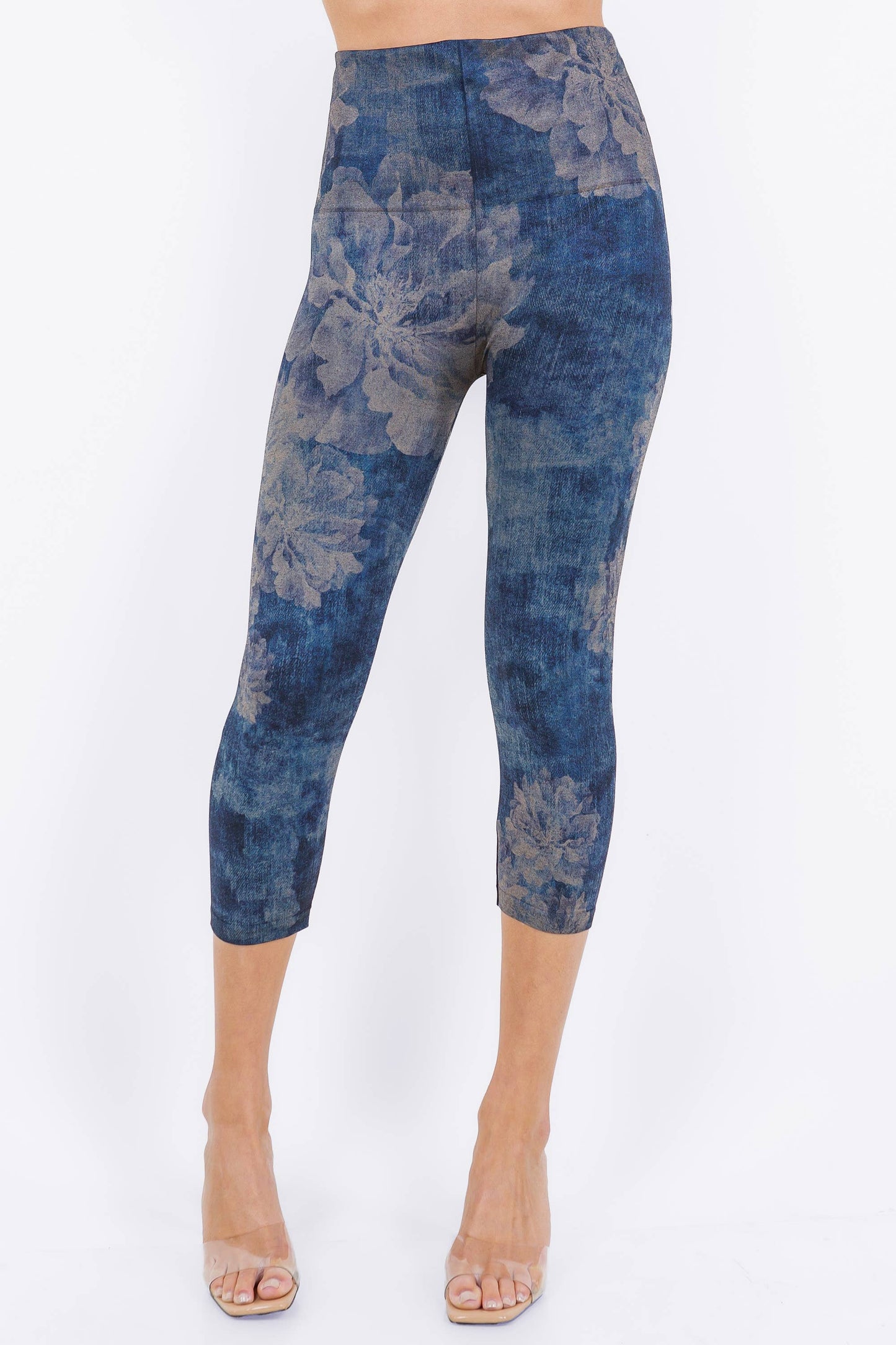 Reverse Dye Peonies on Denim Print Leggings (HP)