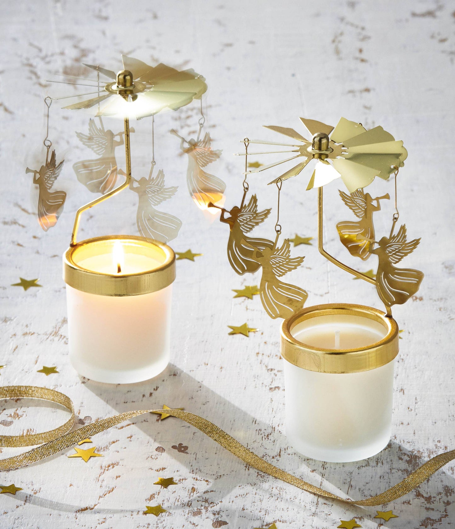 Christmas Snowcap Angel Carousel Candle Set Of 2