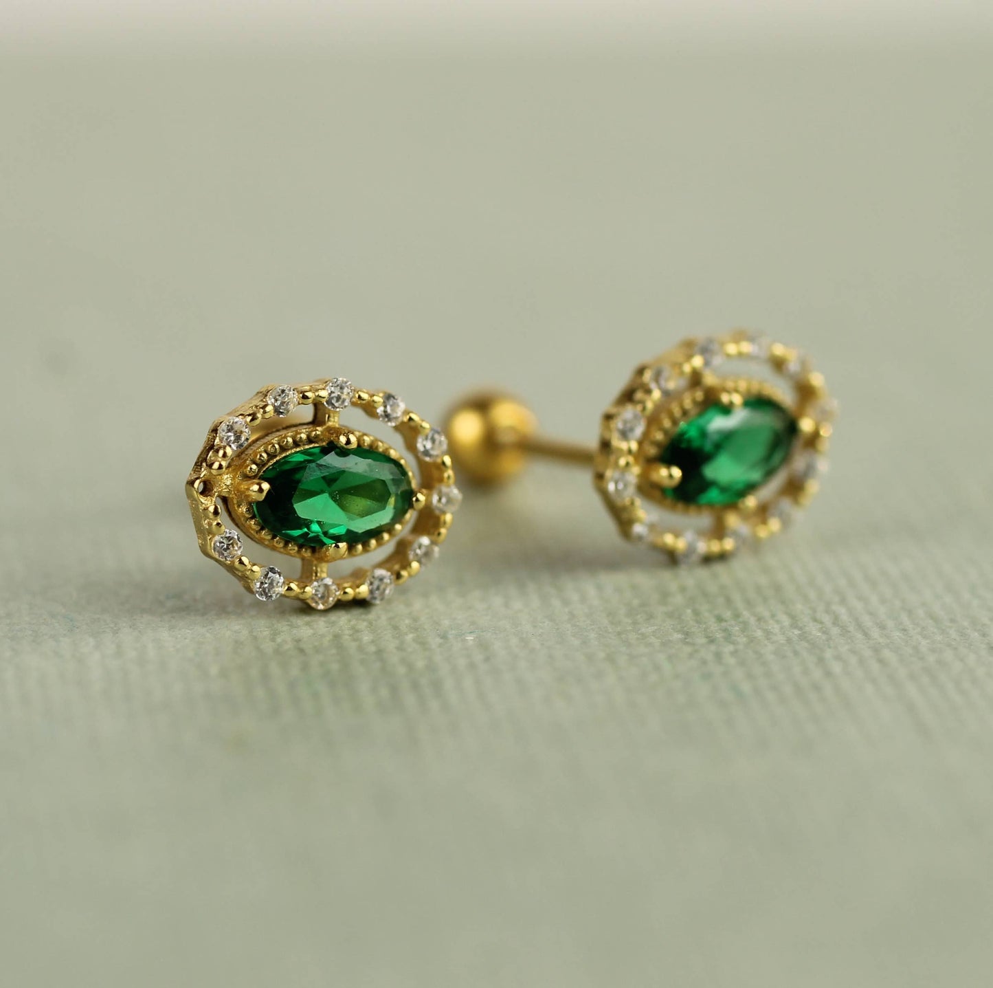Emerald Queen Oval Jewel Stud Earrings