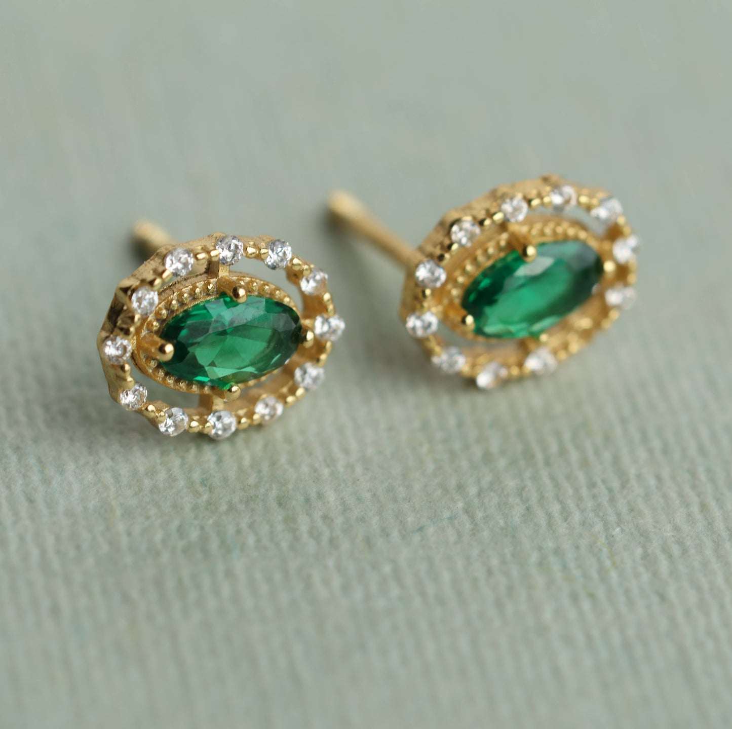 Emerald Queen Oval Jewel Stud Earrings