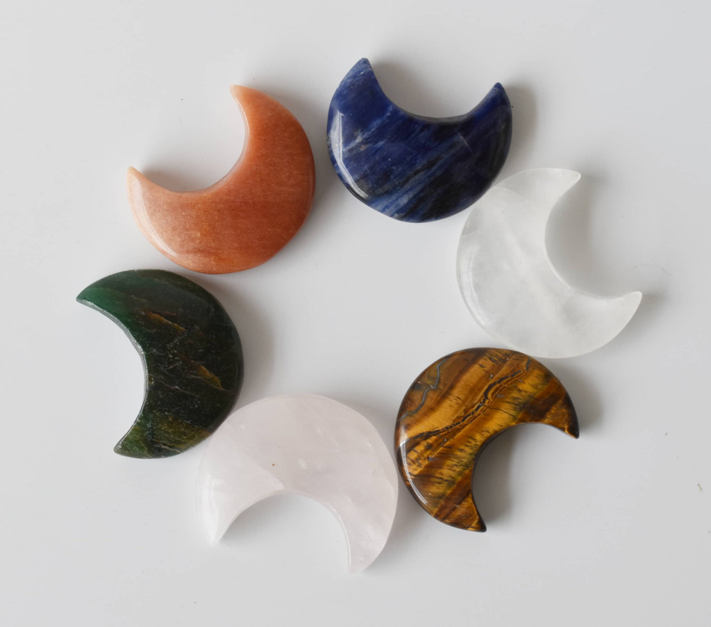 Polished Crystal Moons | Hand Carved | Crescent Moon Shape