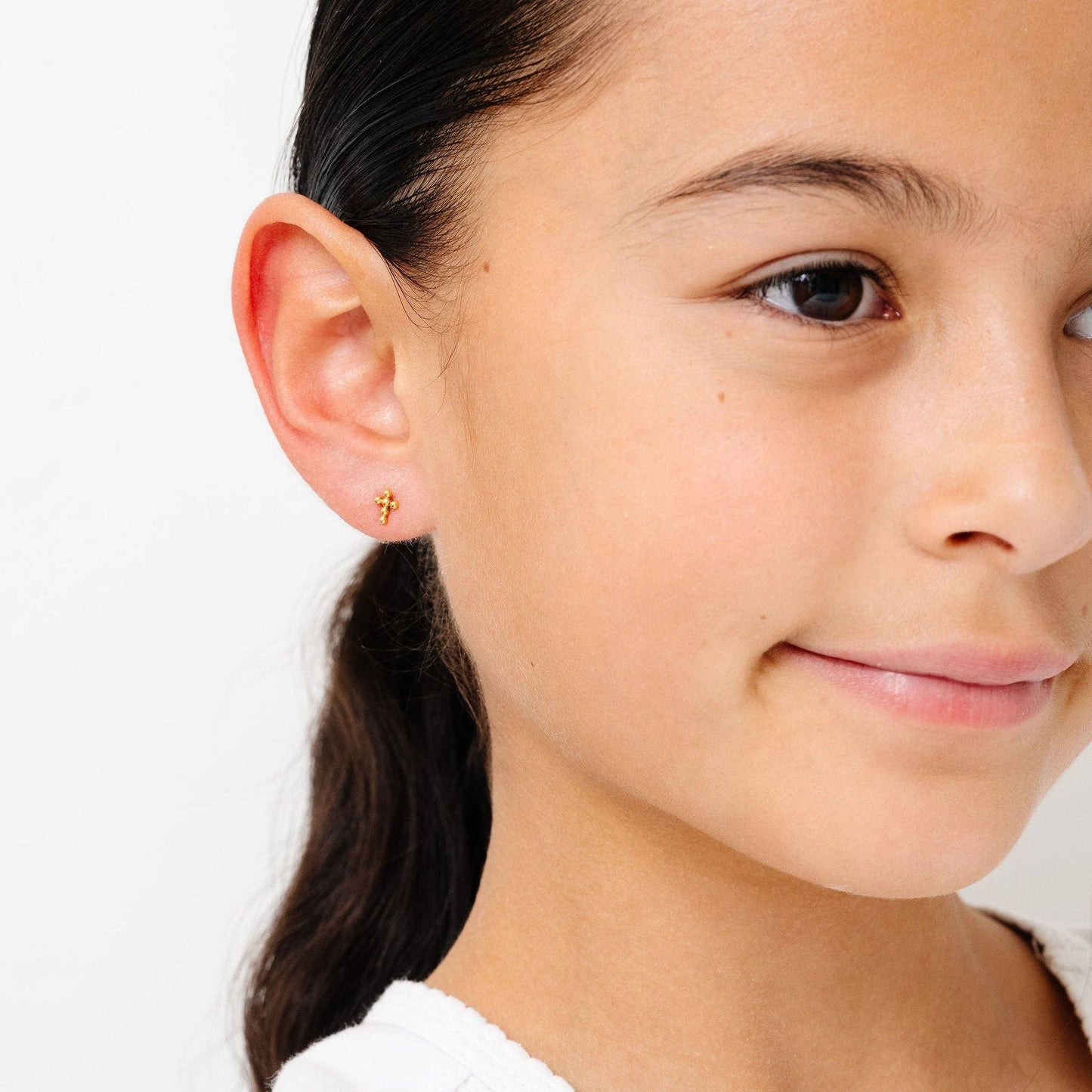 Beaded Cross Stud Earrings - Hypoallergenic, Flat Back, Girl