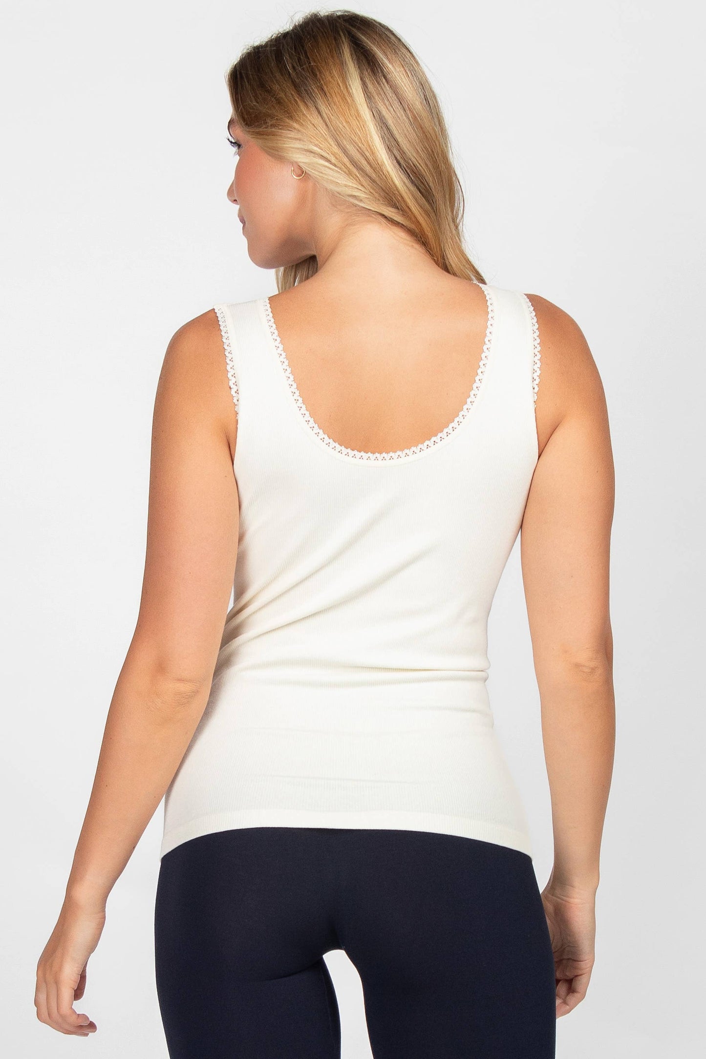 Ribbed Reversible V-Scoop Tank with Lace Trim