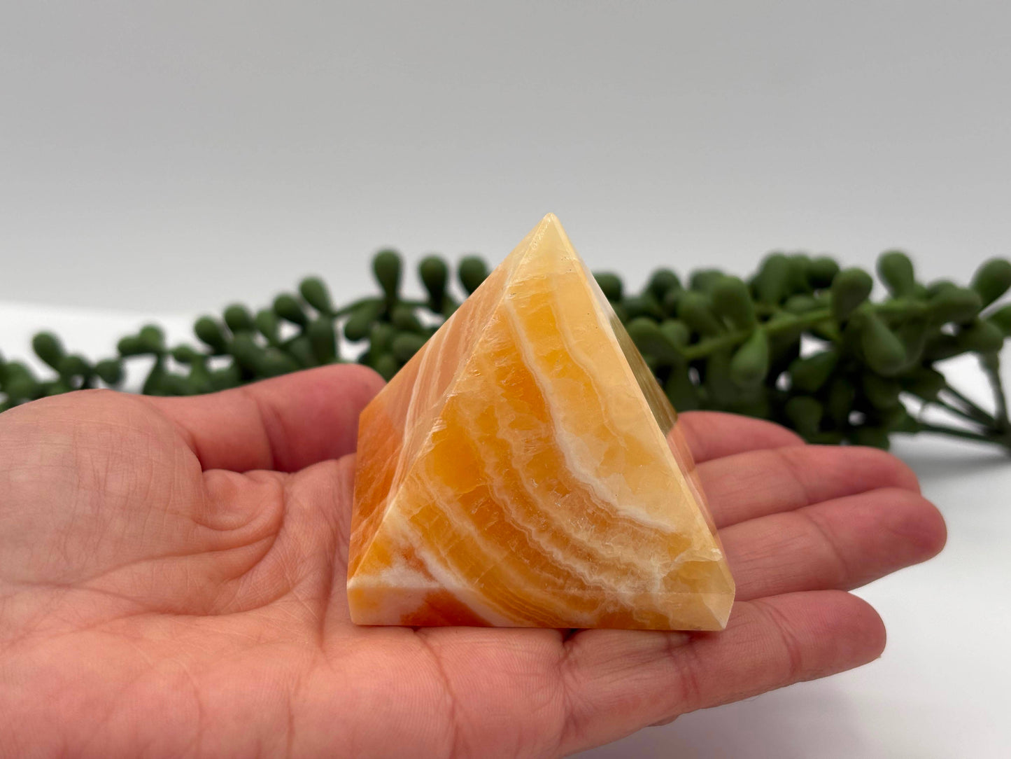 Orange Calcite Polished Semi-Precious Gemstone Pyramid -5cm