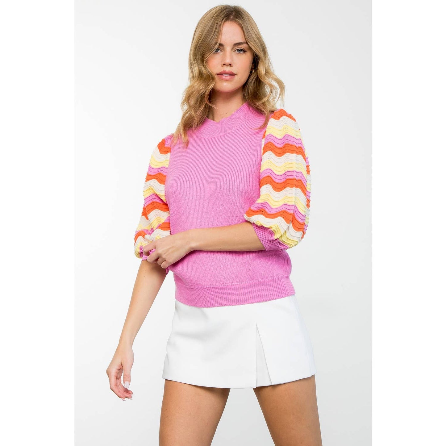 Rib Knit Mid Sleeve Sweater