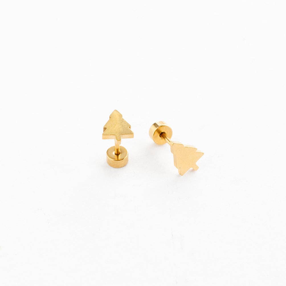 Christmas Tree Stud Earrings - Hypoallergenic, Flat Back,