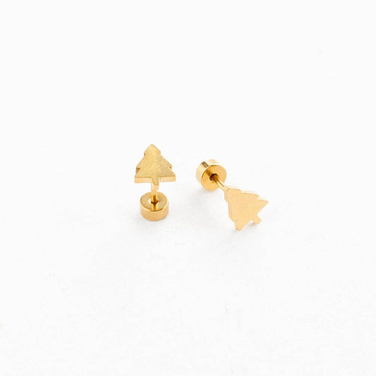 Christmas Tree Stud Earrings - Hypoallergenic, Flat Back,