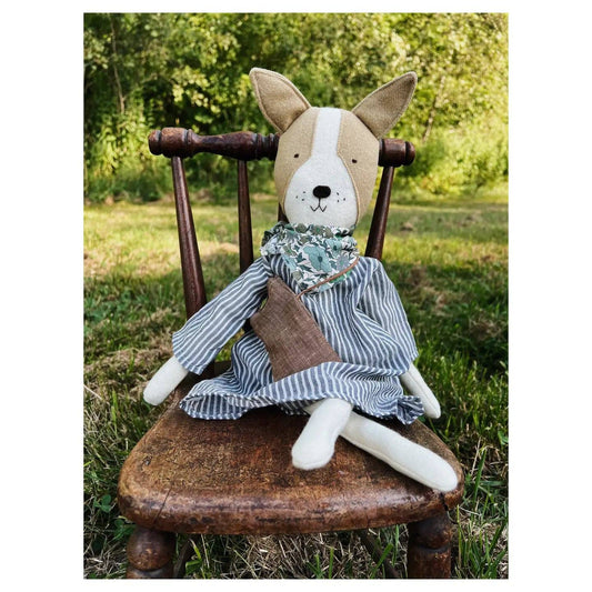 Fig the Frenchie Dog - Breezy Striped Day Dress- Handmade Heirloom Doll