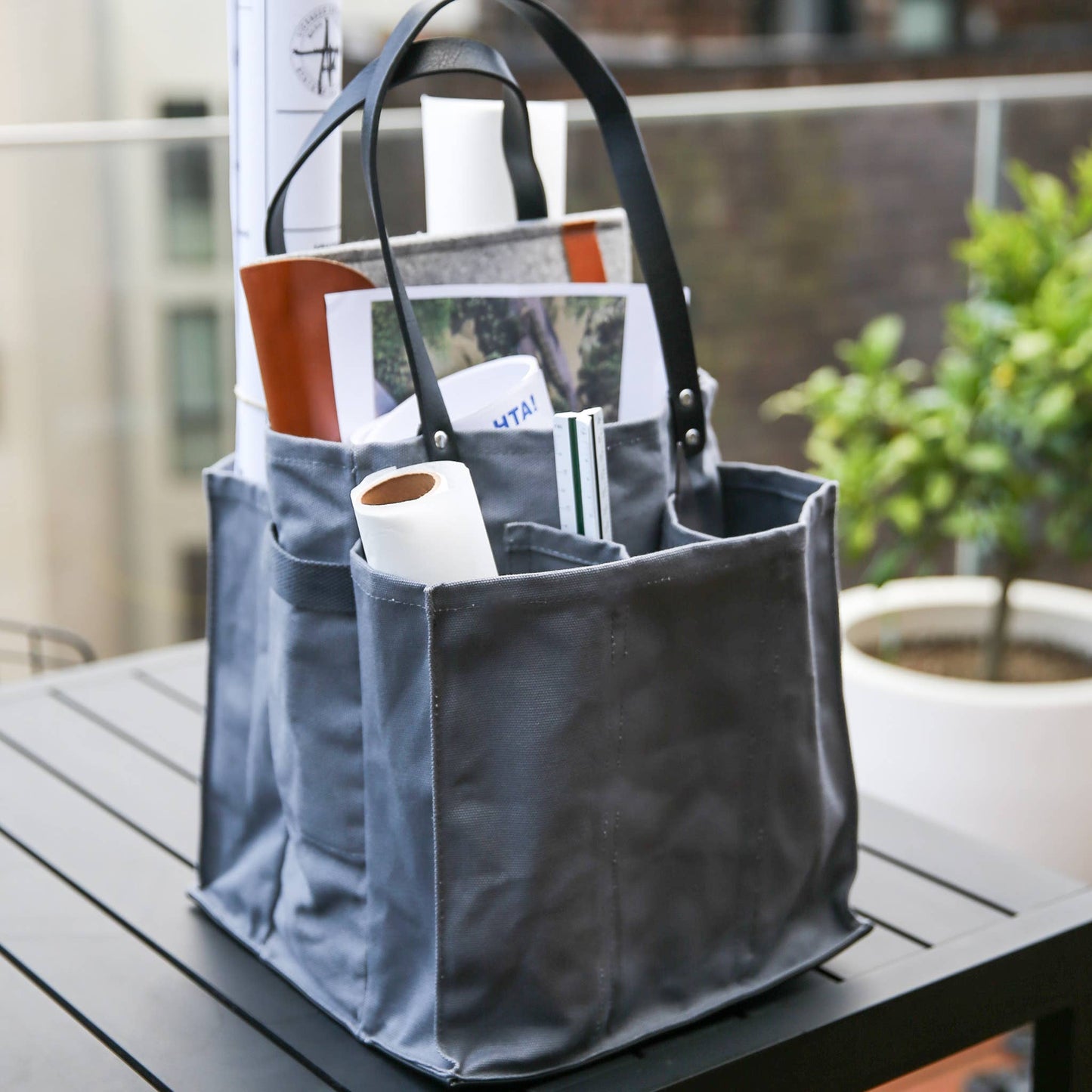 Heavy Canvas Tote Bag | Multi-Pocket Market Tote Bag